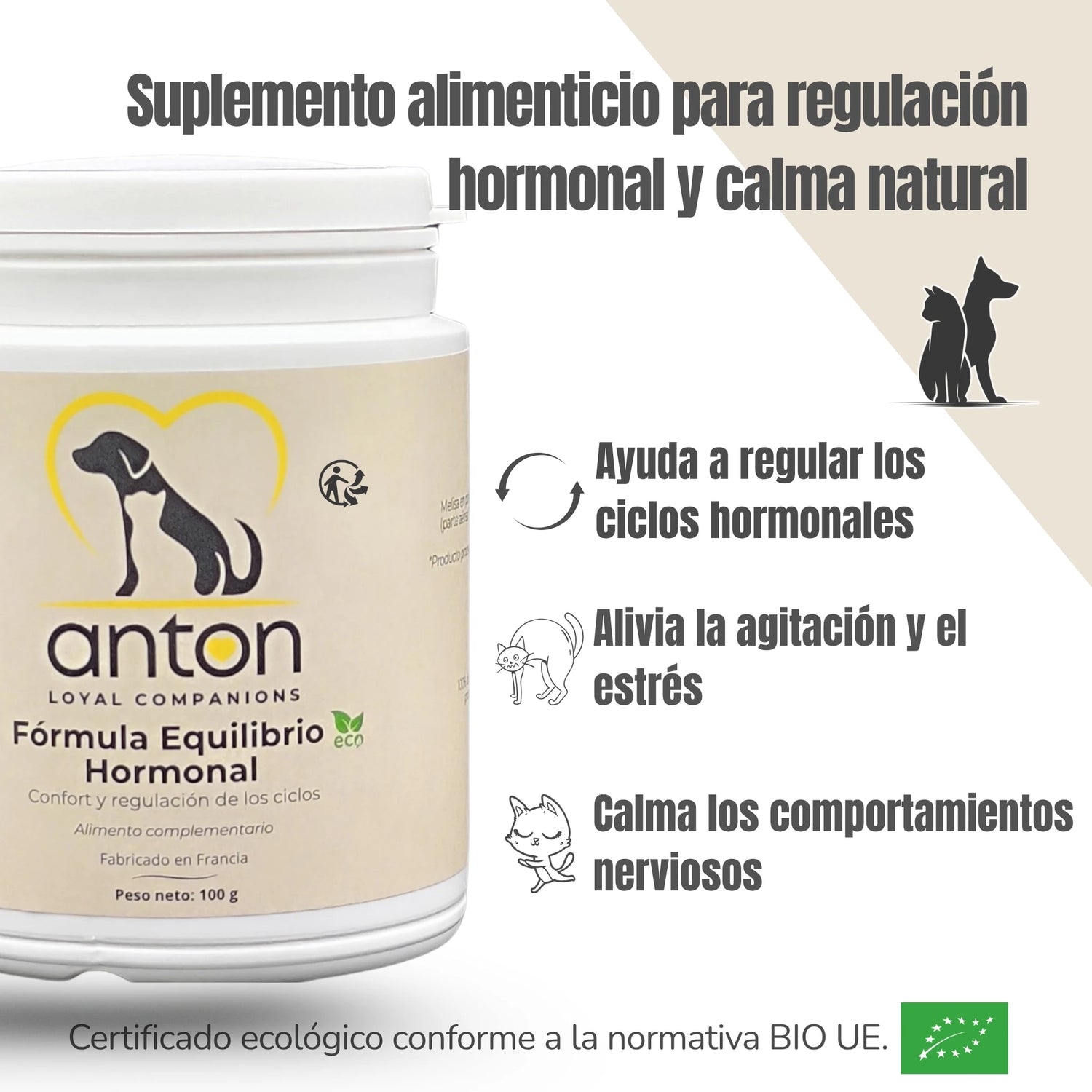Beneficios del suplemento Equilibrio Hormonal – Regulación del celo, calma y bienestar emocional