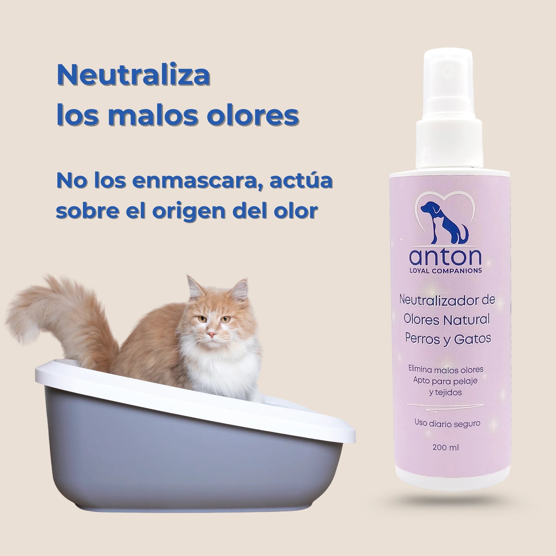 Spray neutralizador de olores natural para perros y gatos, actúa sobre el origen del mal olor sin perfume, apto para areneros y tejidos
