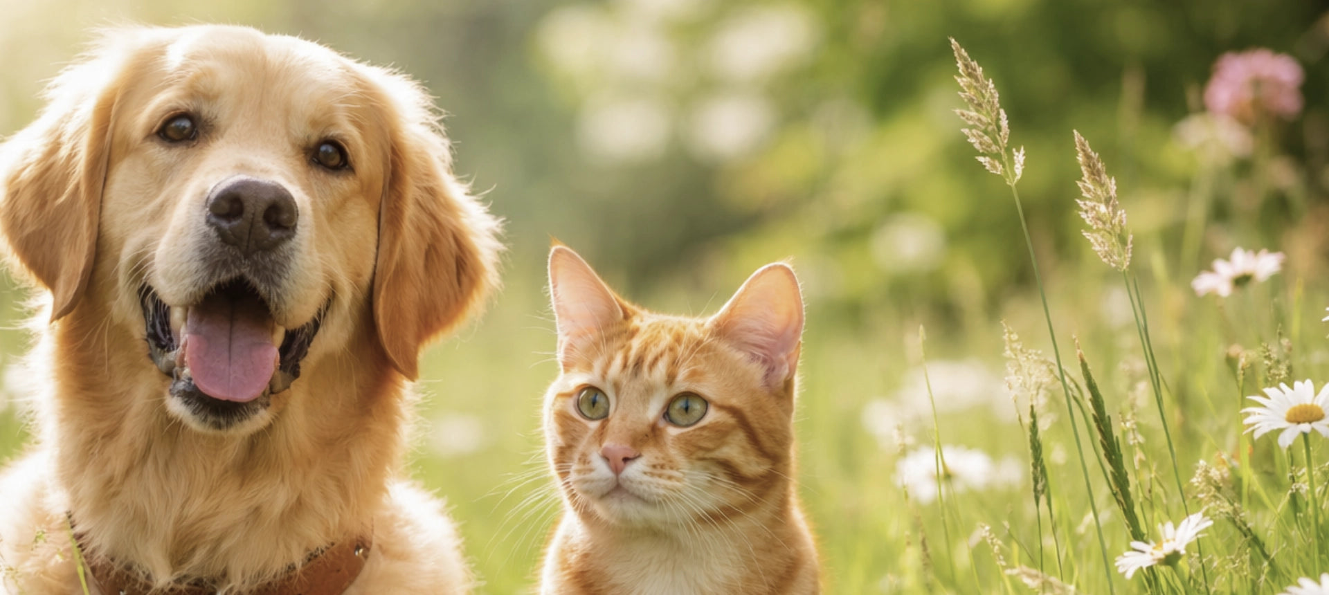 Perro y gato en un entorno natural representando el bienestar y el cuidado natural para perros y gatos ANTON Loyal Companions