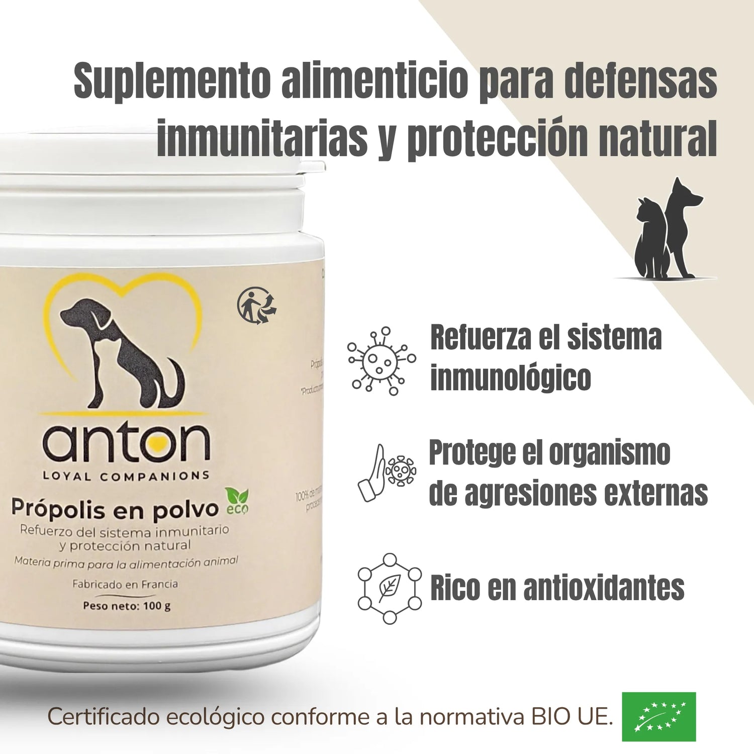 Propoleo en polvo ANTON - Refuerza el sistema inmunologico, protege de agresiones externas y es rico en antioxidantes - Complemento natural certificado BIO UE