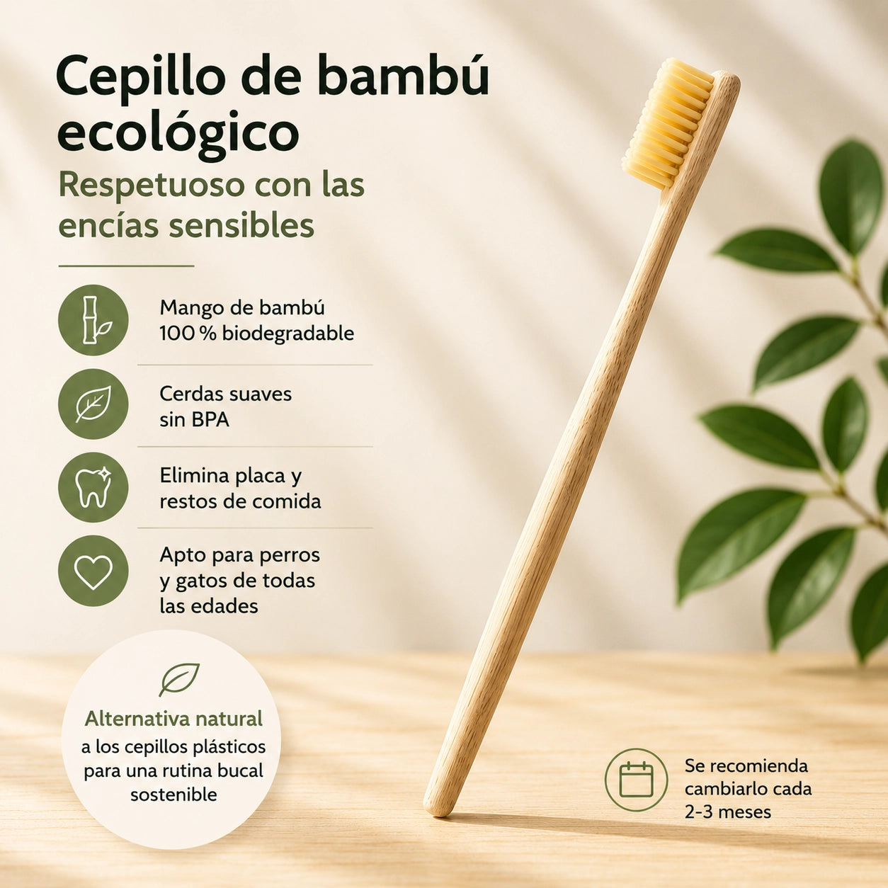 Cepillo de bambú ecológico Anton Loyal Companions para perros y gatos con cerdas suaves sin BPA dentro del cuidado completo de higiene dental.