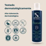 Champú natural antiolor Frescura ANTON Loyal Companions para perros. Fórmula dermatológicamente testada, vegana, con pH equilibrado y adecuada para el uso frecuente.