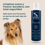 Champú natural antiolor Frescura ANTON Loyal Companions para perros. Limpieza suave, frescor duradero y apto para el uso frecuente en todo tipo de pelaje.