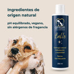 Champú natural Brillo ANTON Loyal Companions para perros con ingredientes de origen natural. Fórmula con pH equilibrado, vegana y sin alérgenos de fragancia para hidratar y suavizar el pelaje.