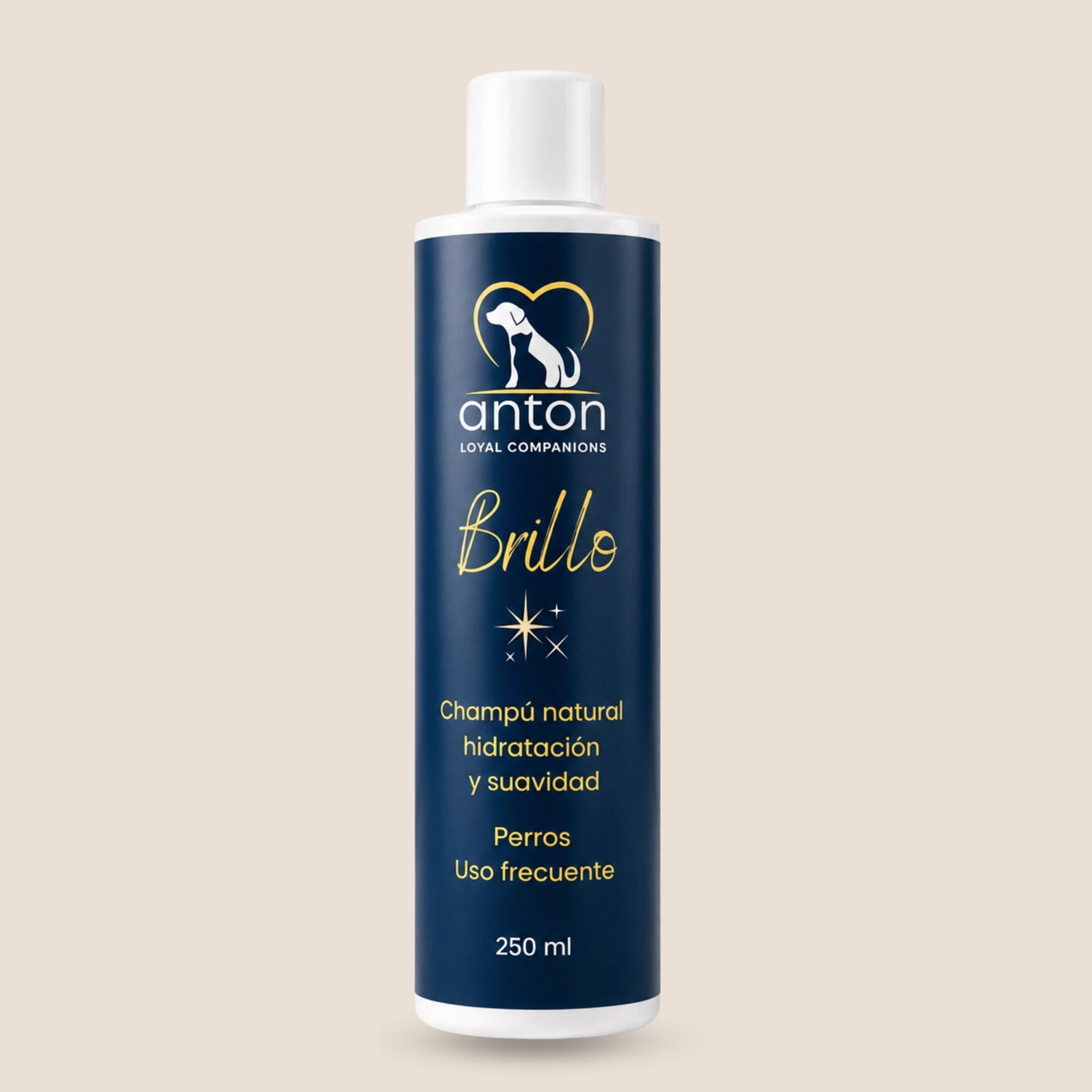 Champú natural Brillo ANTON Loyal Companions para perros en formato de 250 ml. Fórmula para hidratar, suavizar y aportar brillo al pelaje, apta para el uso frecuente.