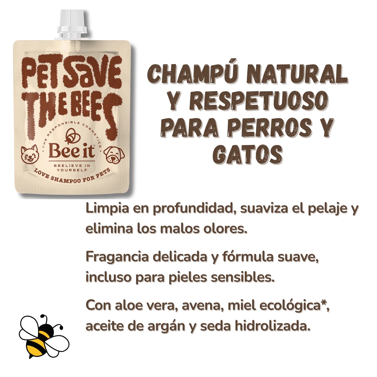 Champú natural solidario para perros y gatos – Pet Save the Bees 250 ml