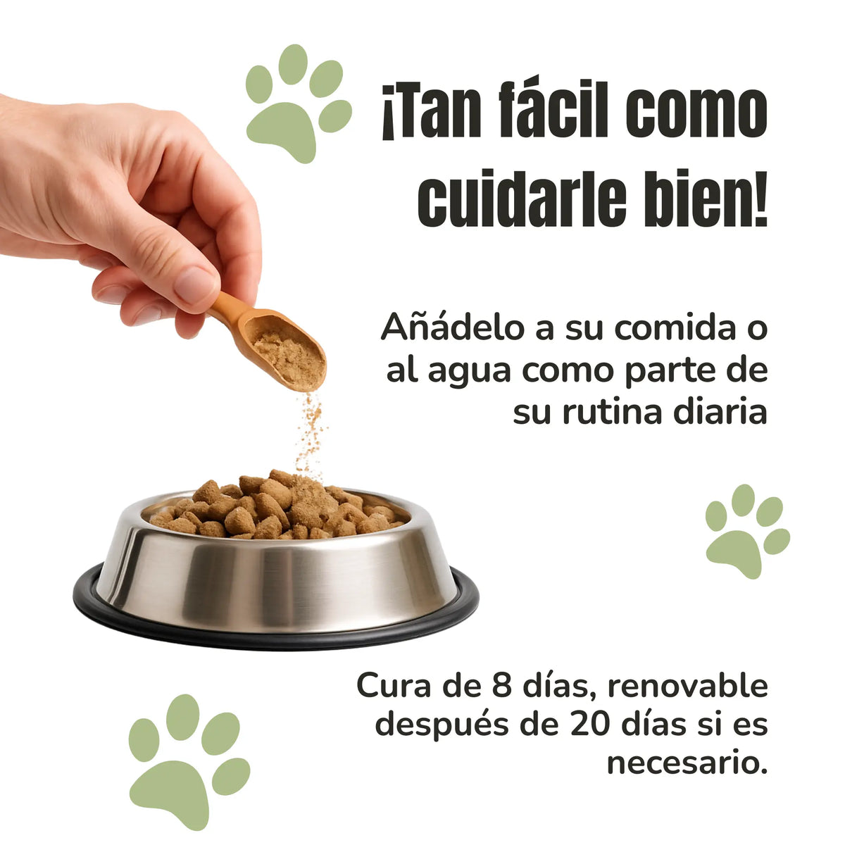 Protección Intestinal en polvo añadida a la comida del perro o del gato durante una cura de 8 días.