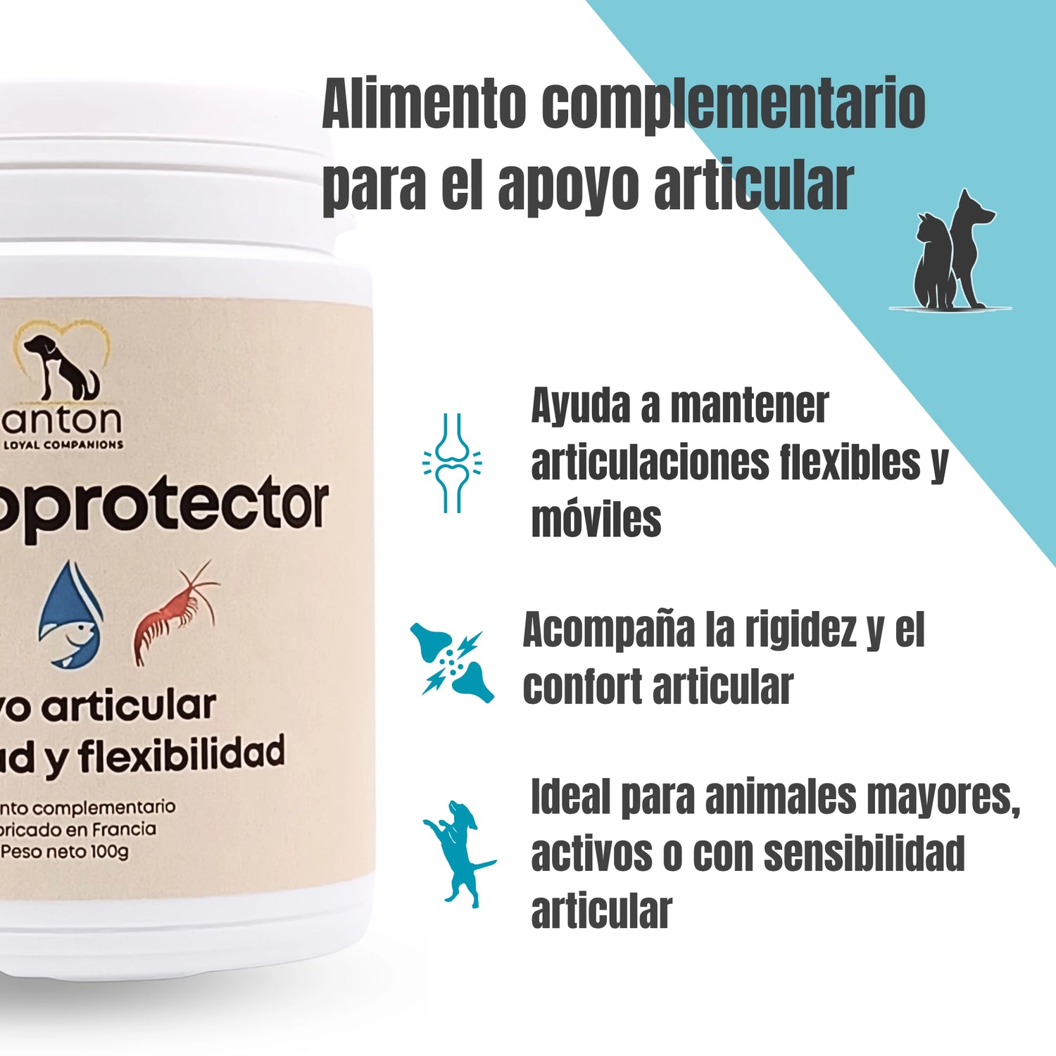 Suplemento natural Condroprotector ANTON LC para perros y gatos orientado al confort, la movilidad y la flexibilidad articular