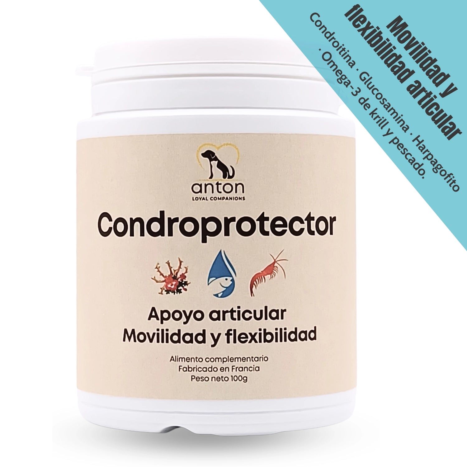 Condroprotector natural para perros y gatos ANTON LC con glucosamina, condroitina, harpagofito y Omega-3 para la movilidad y la flexibilidad articular