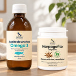 Cuidado completo para perros y gatos Anton Loyal Companions con aceite de anchoa Omega 3 y harpagofito en polvo, pensado para la movilidad y el confort articular.