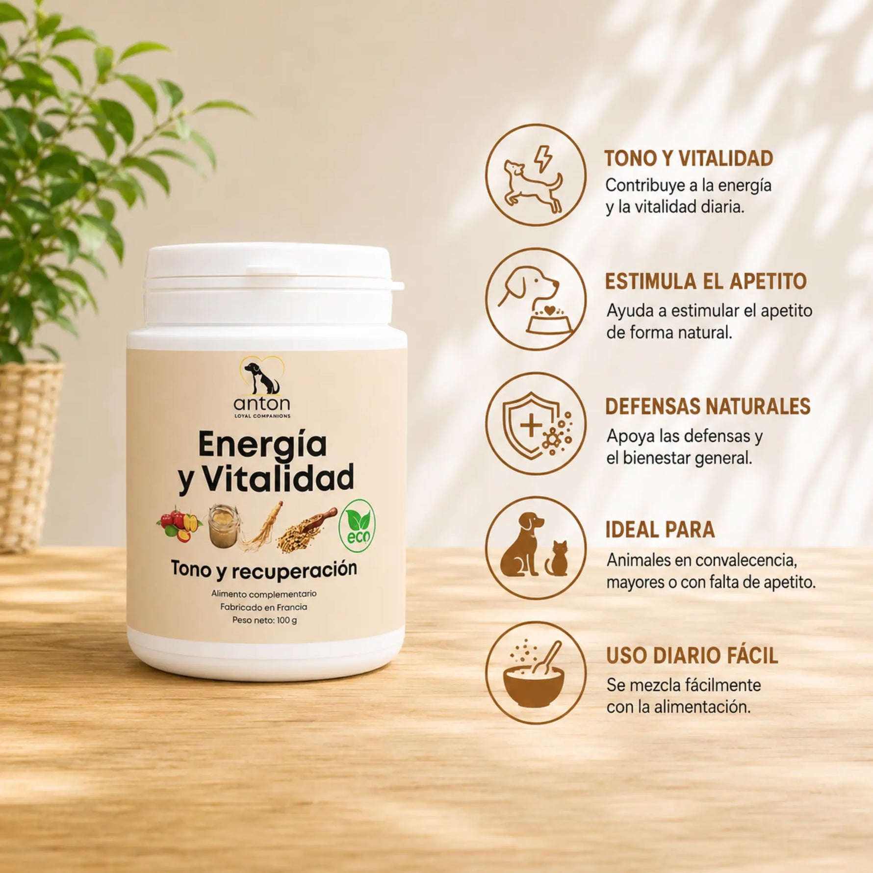 Energía y Vitalidad para perros y gatos, fórmula natural para apoyar el apetito, las defensas y la recuperación.