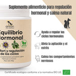 Equilibrio Hormonal BIO para perros y gatos, complemento alimentario para apoyar la regulación de los ciclos, la calma y el equilibrio emocional.