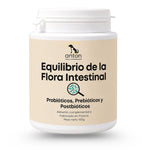 Suplemento natural para perros y gatos para el equilibrio de la flora intestinal. Imagen del envase Equilibrio de la Flora Intestinal con prebióticos, probióticos y postbióticos orientados al apoyo digestivo y al mantenimiento de una microbiota equilibrada.