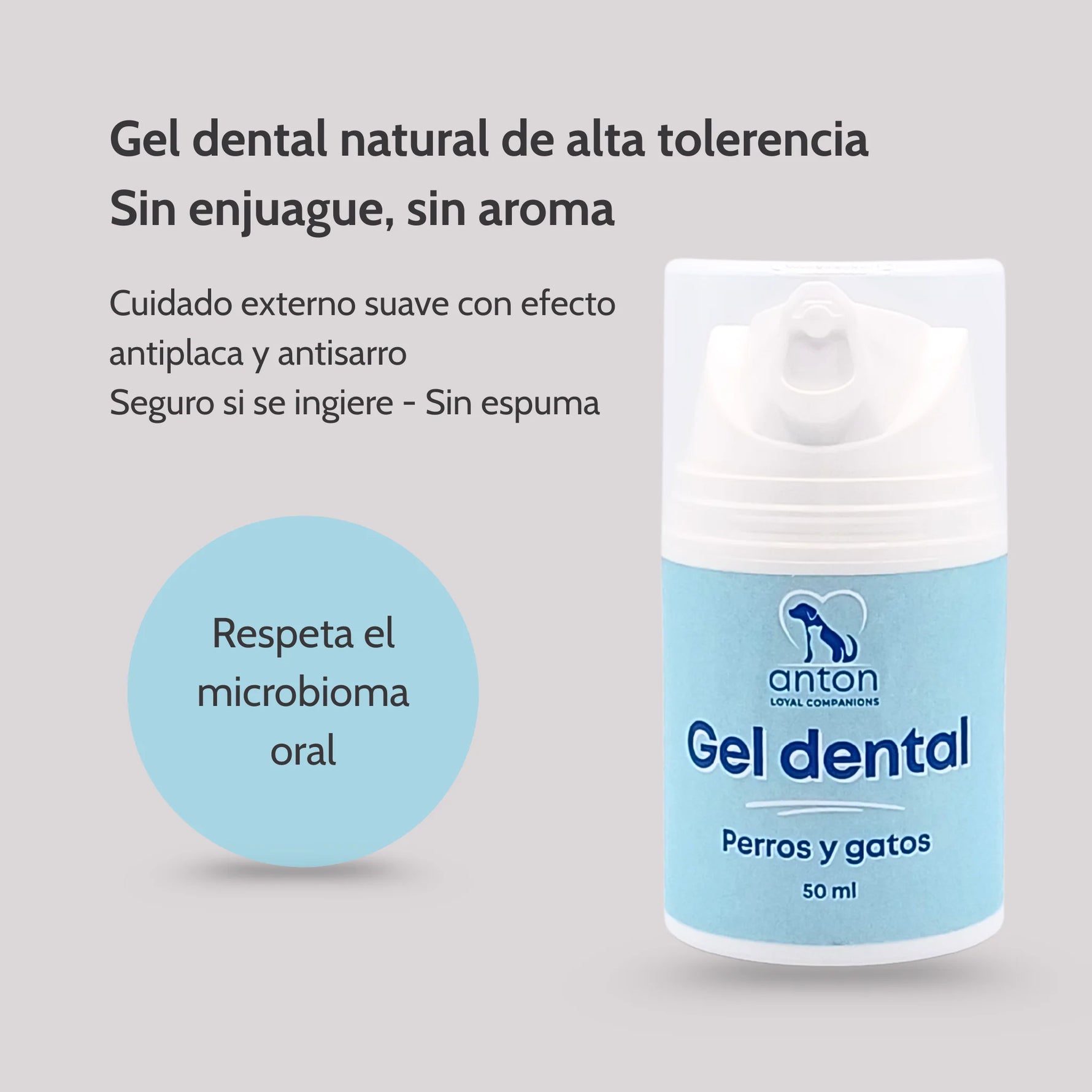 Gel dental natural de Anton Loyal Companions para perros y gatos, sin enjuague y sin aroma, con beneficios antiplaque y antisarro y mensaje de alta tolerancia