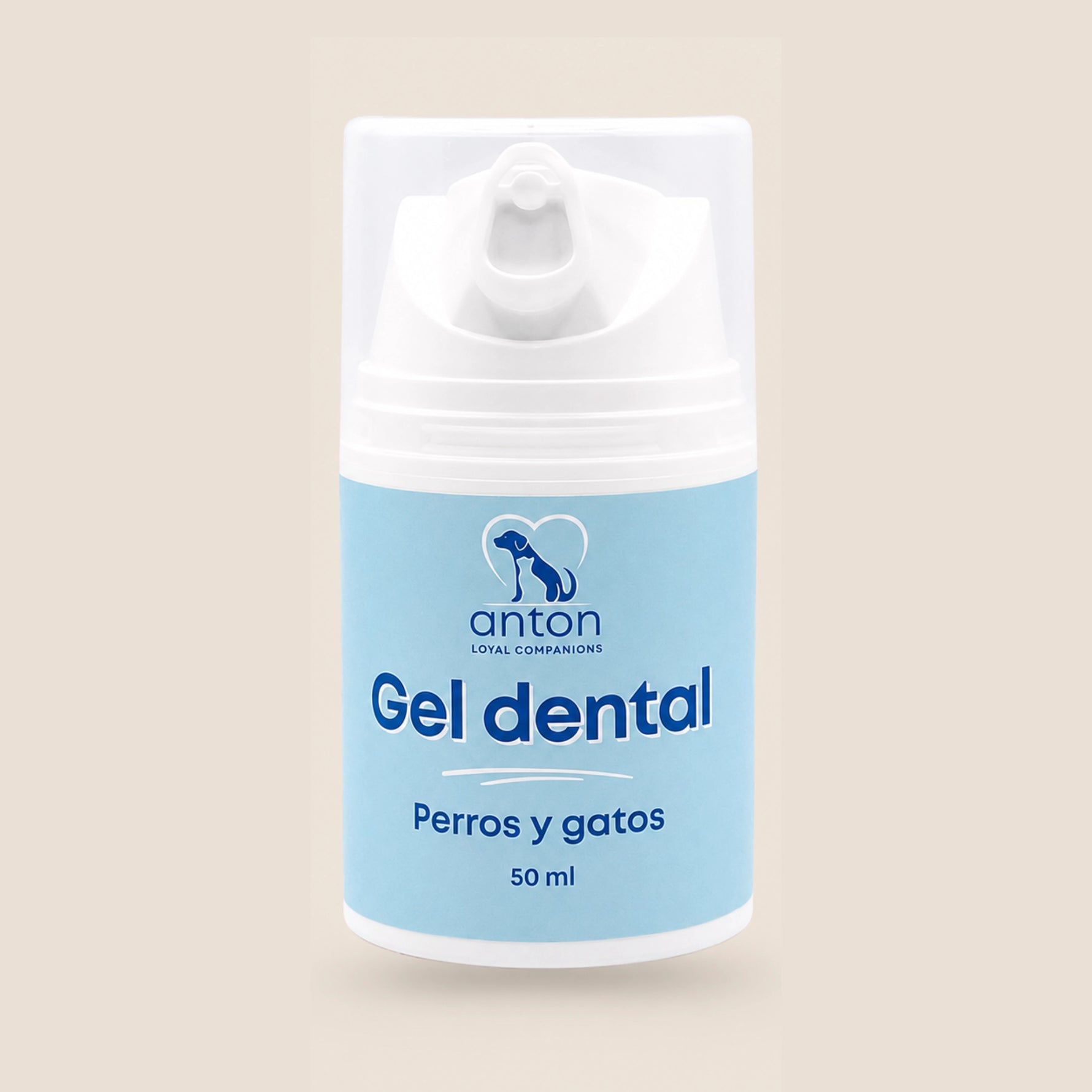 Gel dental natural ANTON para perros y gatos 50 ml para la higiene bucal diaria. Fórmula suave sin enjuague para ayudar a mantener dientes y encías sanos.