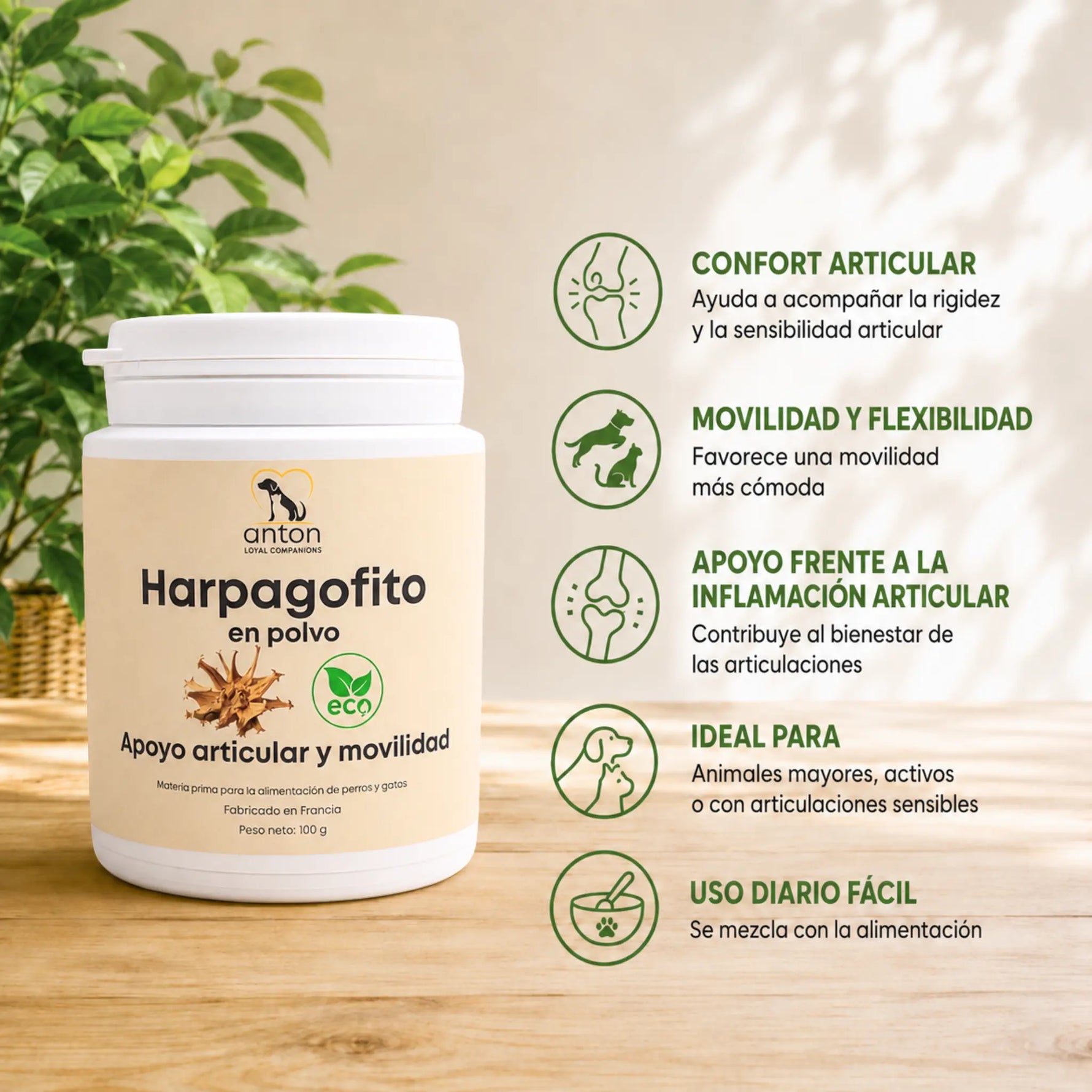 Harpagofito BIO para perros y gatos, apoyo natural para la movilidad, la flexibilidad y el confort articular.