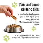Modo de uso y dosis recomendada del Harpagofito ECO para perros y gatos ANTON Loyal Companions. Suplemento natural para el confort articular y la movilidad mezclado con alimento o agua.