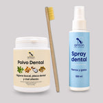 Kit de higiene dental natural para perros y gatos con polvo dental, spray dental y cepillo de bambú para ayudar a mantener una buena higiene bucal de forma natural.