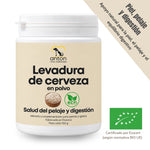 Levadura de Cerveza ECO en polvo ANTON de 100 g para perros y gatos, con mensaje «Piel, pelaje y digestión» y sello de certificación ecológica europea.