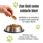 Modo de uso de la levadura de cerveza para perros y gatos, mezclada con la comida o el agua como suplemento natural diario
