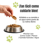 Modo de uso de la fórmula movilidad y flexibilidad para perros y gatos, mezclada con la comida o el agua como suplemento natural diario