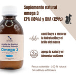Suplemento omega 3 para perros y gatos con beneficios para la hidratación, el brillo del pelaje y el bienestar cutáneo, con EPA y DHA indicados