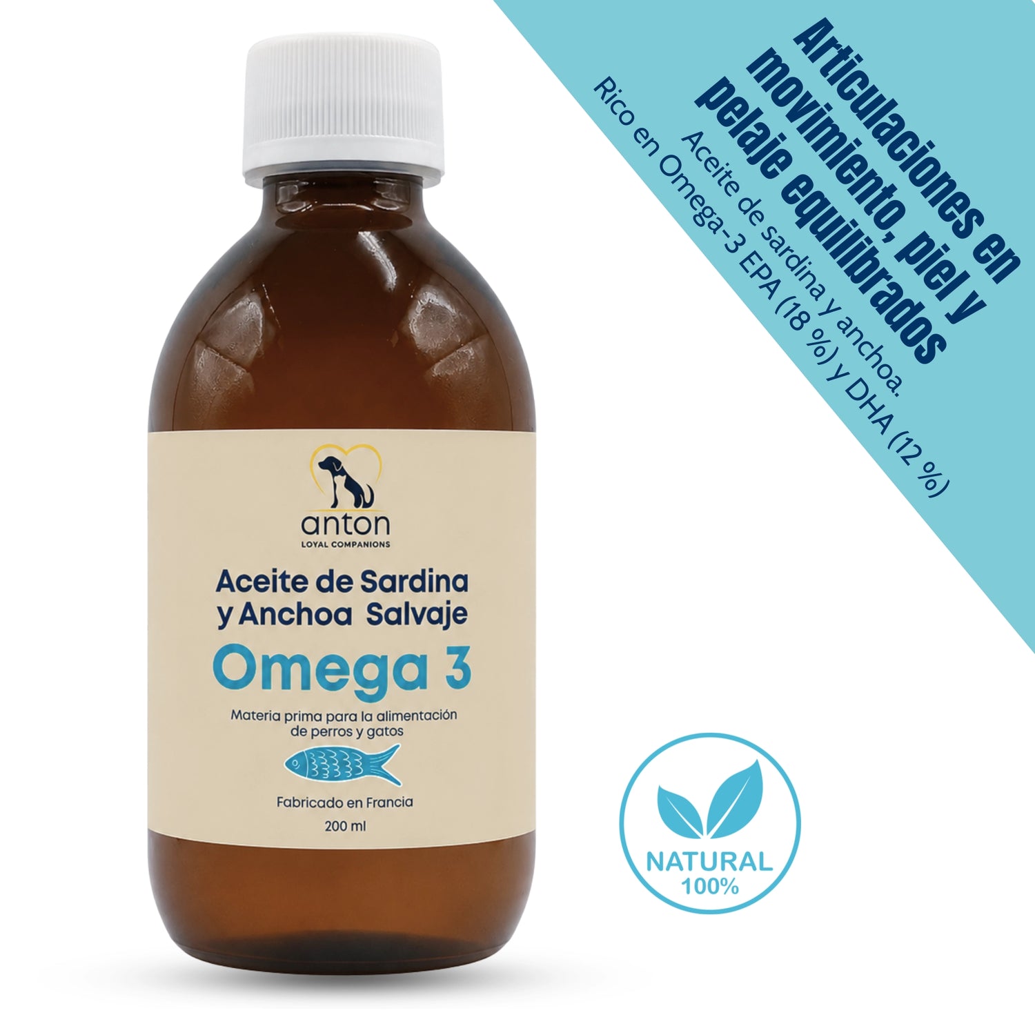 Aceite Omega 3 de sardina y anchoa salvaje para perros y gatos rico en EPA y DHA con apoyo para piel, pelaje y movilidad – producto natural ANTON LC