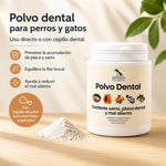 Polvo dental natural Anton Loyal Companions para perros y gatos con acción contra placa, sarro y mal aliento dentro del cuidado completo de higiene dental.