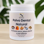 Polvo dental natural para perros y gatos que combate sarro, placa dental y mal aliento. Higiene bucal natural y segura. Fabricado en Francia por ANTON Loyal Companions.