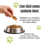 Modo de uso del propóleo para perros y gatos, mezclado con la comida o el agua como suplemento natural diario