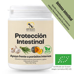 Protección Intestinal para perros y gatos de ANTON Loyal Companions, fórmula ecológica con ajo, tomillo y semilla de calabaza para favorecer el equilibrio intestinal y apoyar las defensas naturales.