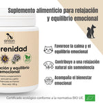 Serenidad BIO para perros y gatos, complemento alimentario para favorecer la calma, la relajación natural y el equilibrio emocional.