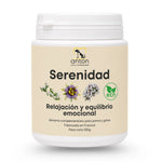 Envase del suplemento natural Serenidad ECO para perros y gatos sobre fondo blanco. Fórmula ecológica orientada a acompañar la relajación y el equilibrio emocional, elaborada con ingredientes tradicionalmente utilizados para favorecer el bienestar diario de animales sensibles o en situaciones de estrés ocasional.