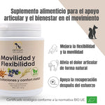 Fórmula natural para perros y gatos que mejora la flexibilidad y la movilidad, alivia el dolor articular de forma natural y apoya la recuperación muscular tras el esfuerzo.