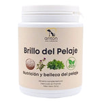 Imagen neutra del suplemento natural para perros y gatos – brillo y salud del pelaje ecológico con efecto nutritivo y revitalizante, fondo blanco.