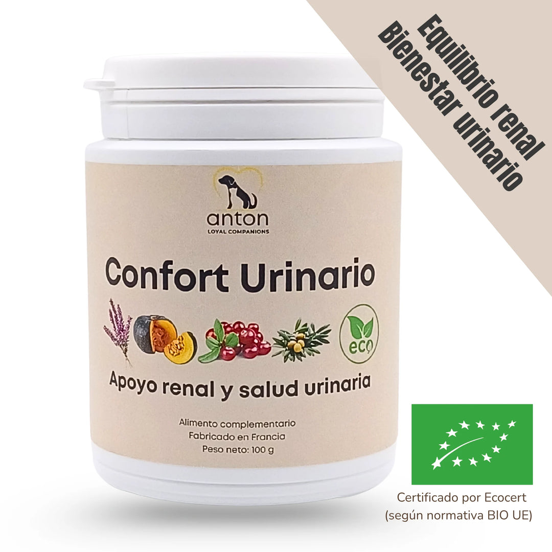 Suplemento natural ecológico para perros y gatos ANTON Confort Urinario – Apoyo renal y bienestar urinario.