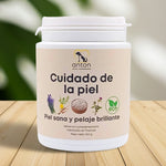 Suplemento natural Cuidado de la Piel ECO en polvo para perros y gatos que favorece una piel sana y un pelaje brillante. Fabricado en Francia por ANTON Loyal Companions.