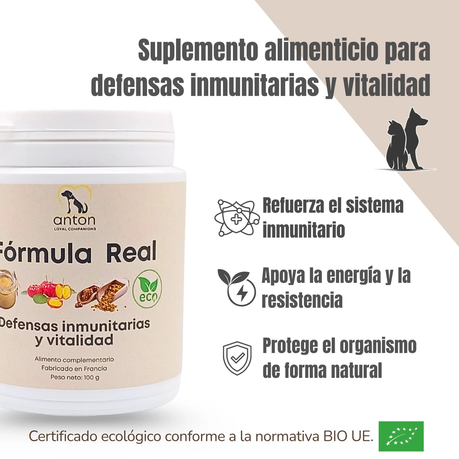 Beneficios del suplemento ANTON Loyal Companions Jalea Real ECO – refuerza el sistema inmunitario, aporta energía y protege el organismo de forma natural.