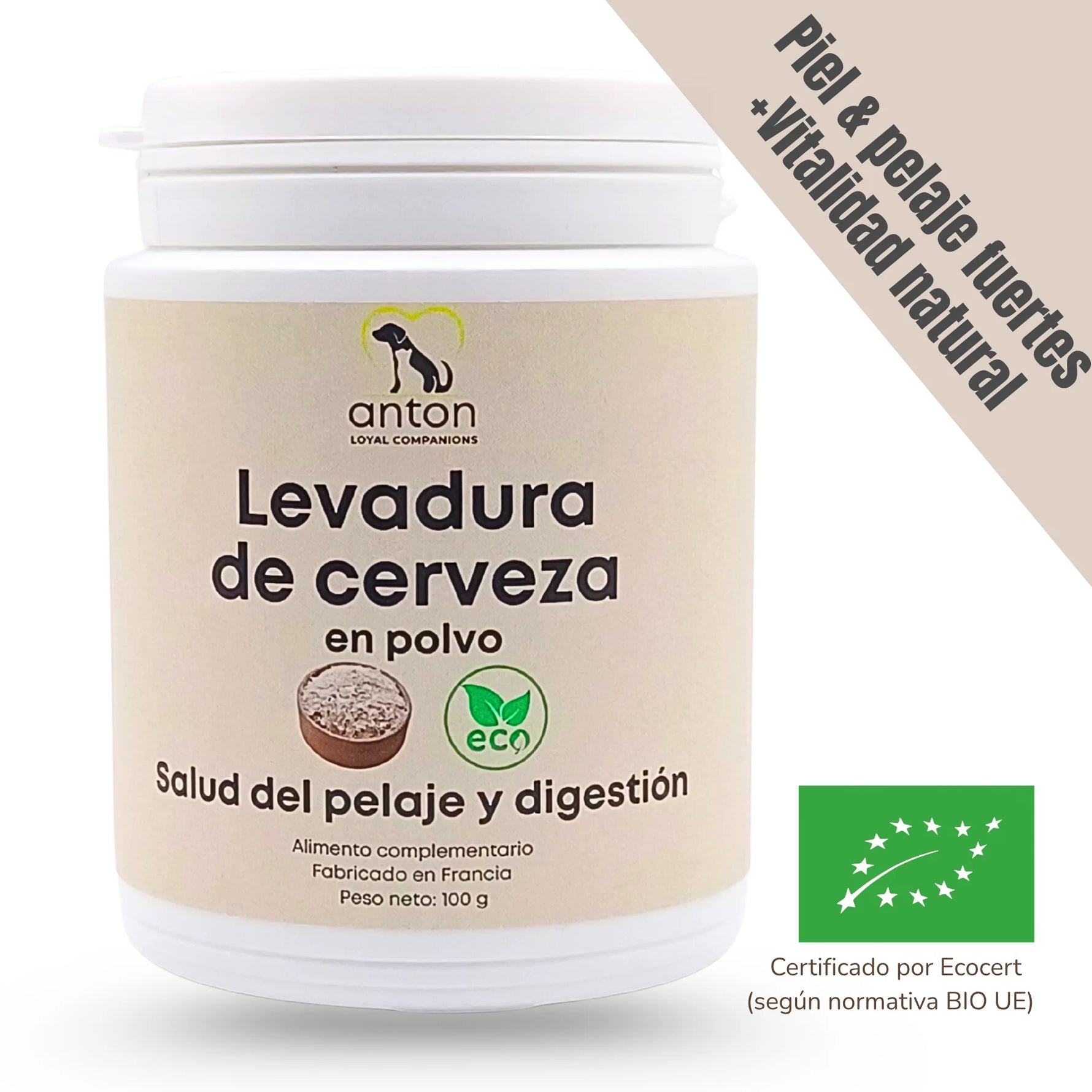 Levadura de cerveza ecológica ANTON Loyal Companions en polvo para perros y gatos – Salud del pelaje y digestión natural. Certificado por Ecocert según normativa BIO UE.