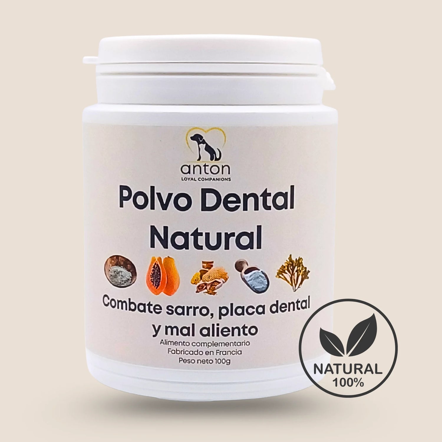 Polvo dental natural ANTON Loyal Companions para perros y gatos – combate sarro, placa dental y mal aliento con ingredientes 100 % naturales