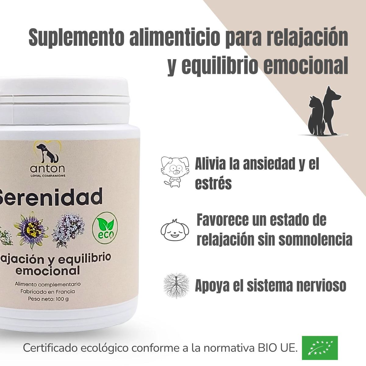 Suplemento alimenticio ANTON para la relajación y el equilibrio emocional – Alivia ansiedad y estrés, favorece relajación sin somnolencia y apoya el sistema nervioso.