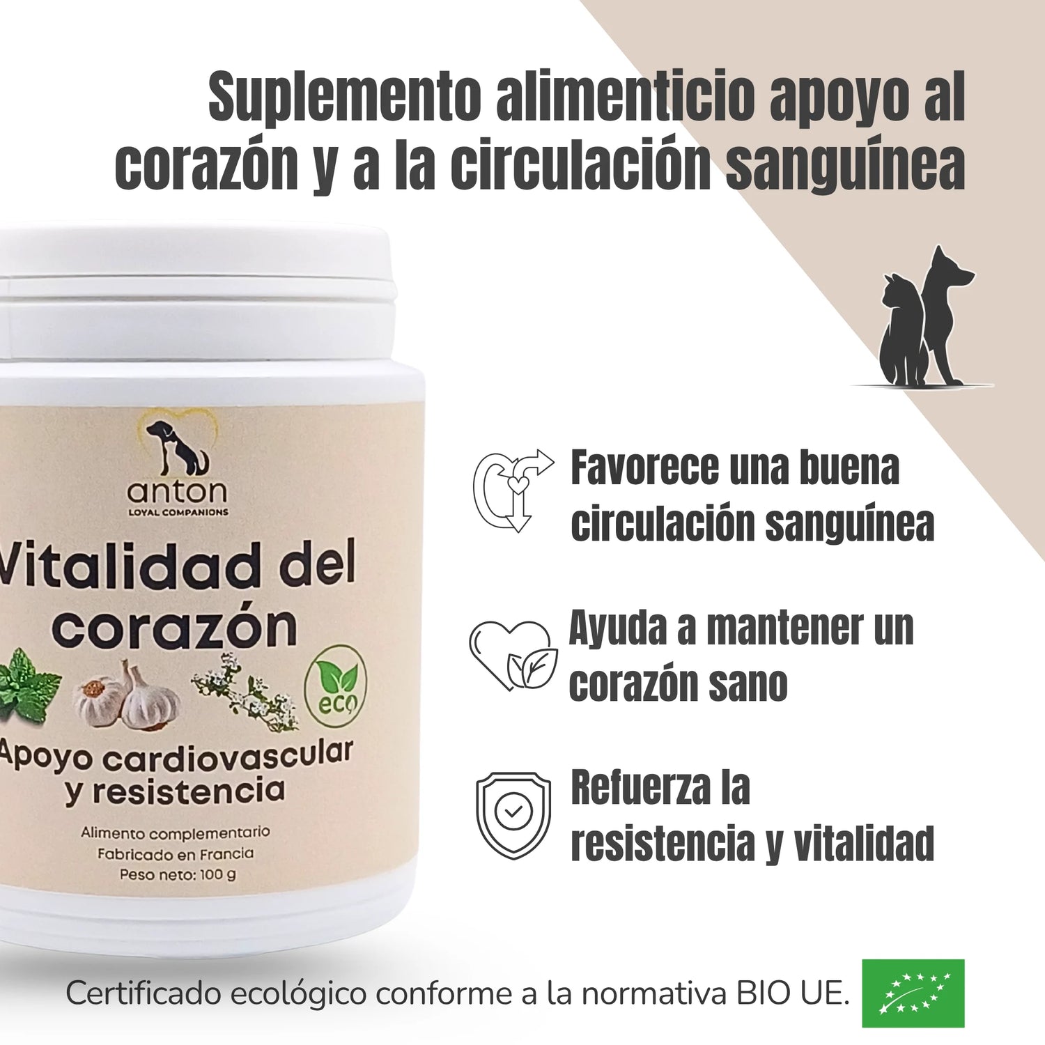 Beneficios del suplemento ANTON Loyal Companions Vitalidad del Corazón – Favorece la circulación sanguínea, corazón sano y resistencia diaria