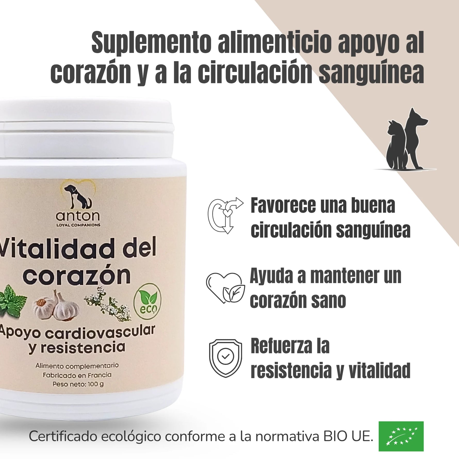 Beneficios del suplemento ANTON Loyal Companions Vitalidad del Corazón – Favorece la circulación sanguínea, corazón sano y resistencia diaria