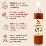 Beneficios del Vinagre de los 4 Ladrones ANTON Loyal Companions para perros y gatos: ayuda a cuidar la piel y el pelaje, limpiar suavemente, refrescar, reducir los malos olores y disminuir de forma natural la atracción de pulgas y garrapatas.