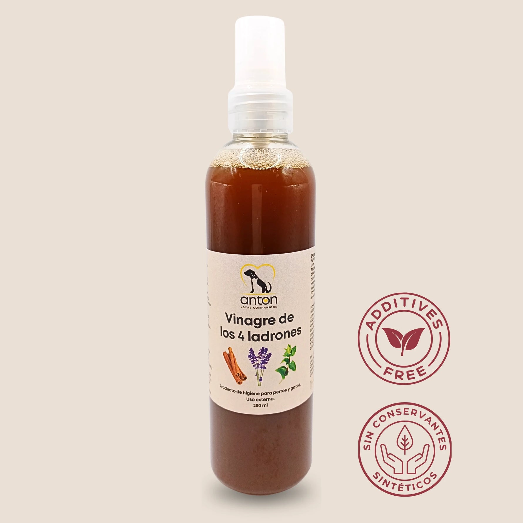 Vinagre de los 4 ladrones ANTON para perros y gatos 250 ml sin aditivos ni conservantes sintéticos