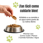 Modo de uso de la fórmula vitalidad del corazón para perros y gatos, mezclada con la comida o el agua como suplemento natural diario